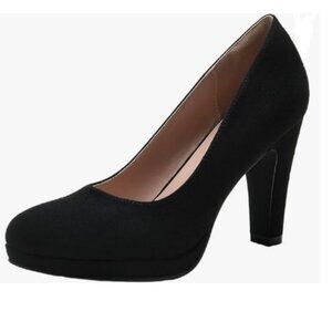 miss left Black Low Platform Chunky High Heel Slip On Round Toe Pump